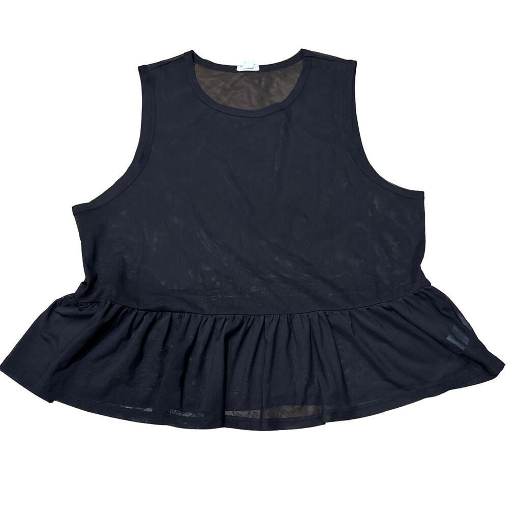 Garage Sleeveless Sheer Mesh Peplum tank Top Large Black Stretchy Whimsygoth